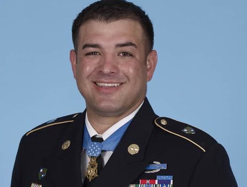 Congressional Medal of Honor awardee Sgt. 1st Class Leroy Arthur Petry  during ceremonies to honor the 10-year anniversary of September 11, 2001  before the baseball game between the Yankees and the Baltimore