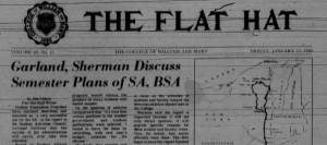 A front-page story Comey wrote for The Flat Hat in 1989. / FLAT HAT ARCHIVES