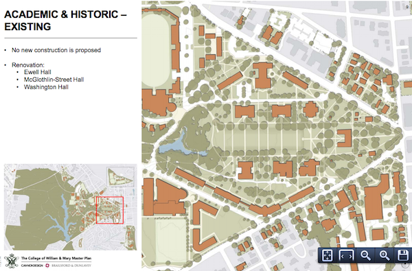 No new construction is proposed for the academic and historic sectors of campus. COURTESY PHOTO / WM.EDU 
