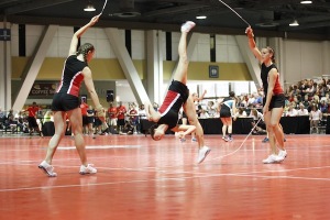 Harrison and her teammates mid-routine. COURTESY PHOTO / PAM SHARMAN