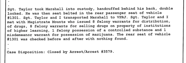 SCREENSHOT BY AINE CAIN / THE FLAT HAT. Screenshot of the police report of the Sam Marshall case. 