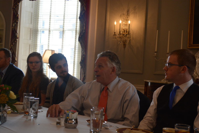 McAuliffe hosts luncheon to discuss student journalism, high points of his career