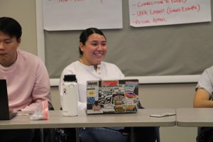 SA Vice President Jasmin Martinez ’23 reacts to a comment Sen. Sean Nguyen ’25 made during the Q3 funding presentation. Peerawut Ruangsawasdi // THE FLAT HAT