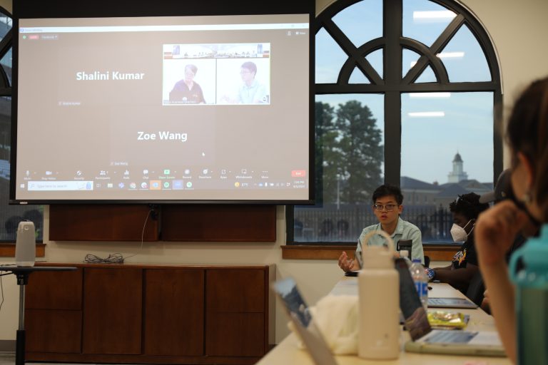 Former Independent Elections Commission Chair Jason Zheng '26 speaking before the College of William and Mary Student Assembly Senate in September 2023. PEERAWUT RUANGSAWASDI / THE FLAT HAT