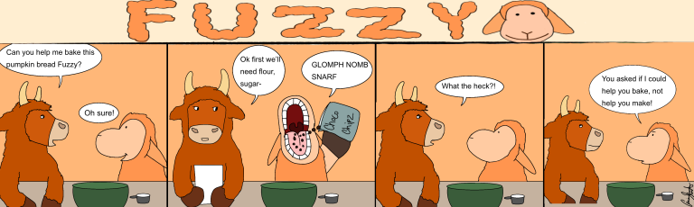 Fuzzy 53: Fuzzy and Dozer Make Pumpkin Bread…Almost