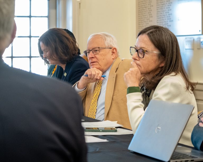 College President Katherine Rowe, College Rector Charles E. Poston J.D. '74, P '02, '06 and Secretary of the Board of Visitors Ardine Williams. JULIANA GOMEIN / THE FLAT HAT