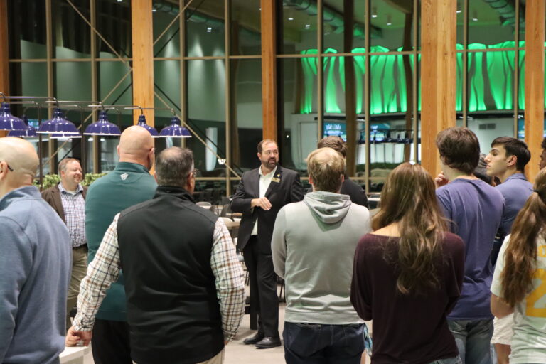College hosts Student Assembly in West Woods Dining Hall, set to open in January